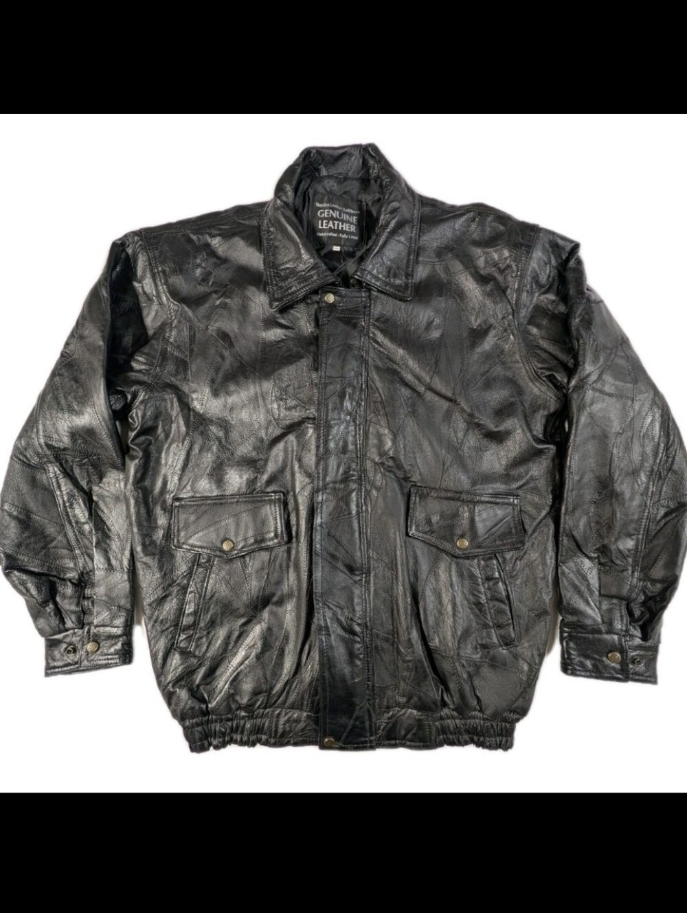 Napoline Leather Outfitters Black Patchwork Bomber Jacket Mens Size 4X